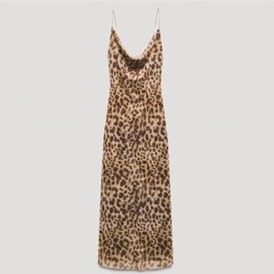Zara Leopard Print Slip Maxi Dress in Beige and Brown